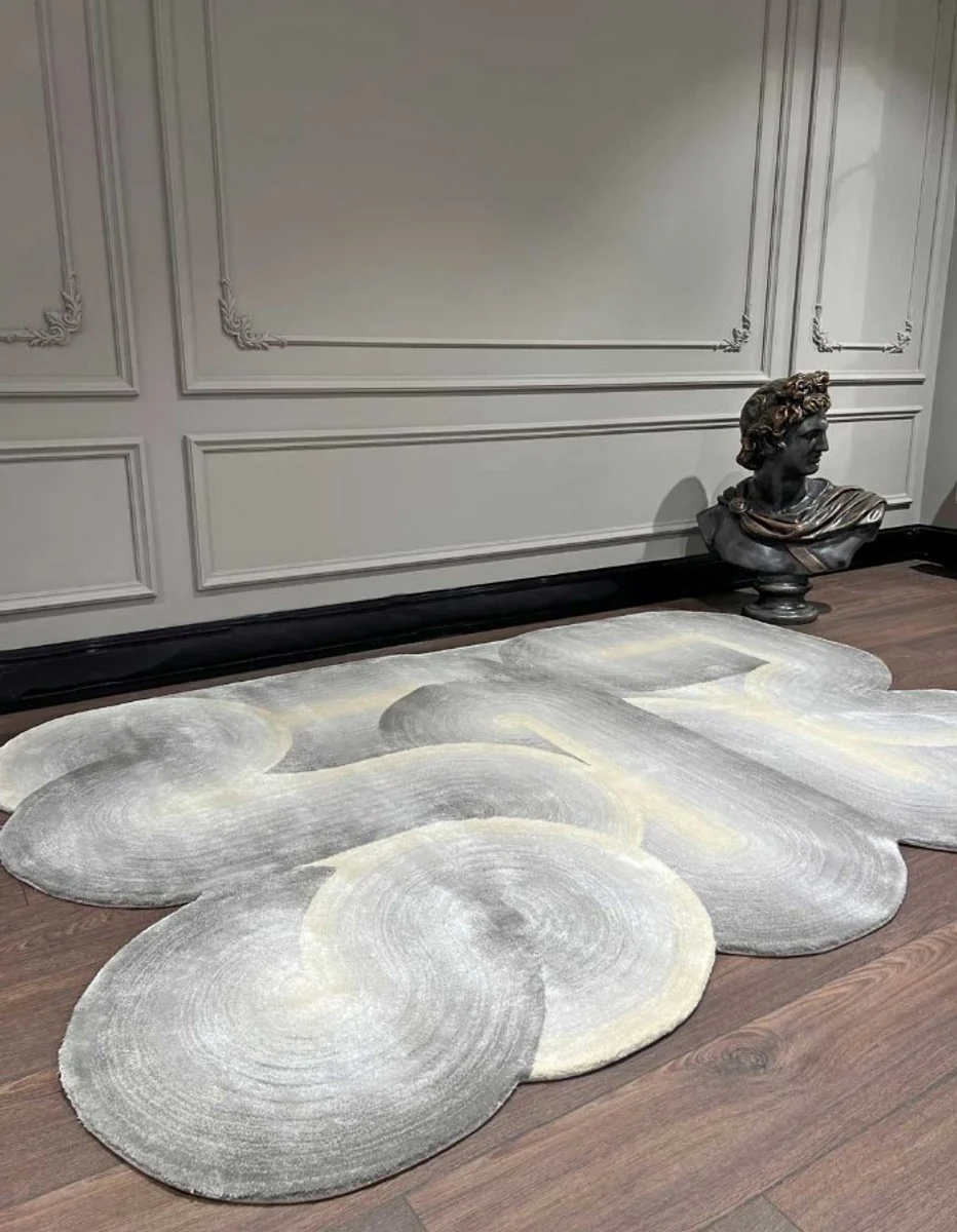 Luxus Teppich Grau / Schwarz / Creme 160 x 230 cm - Rechteckiger Welliger Wohnzimmer Teppich - Schlafzimmer Teppich - Luxus Interior - Luxus Qualität