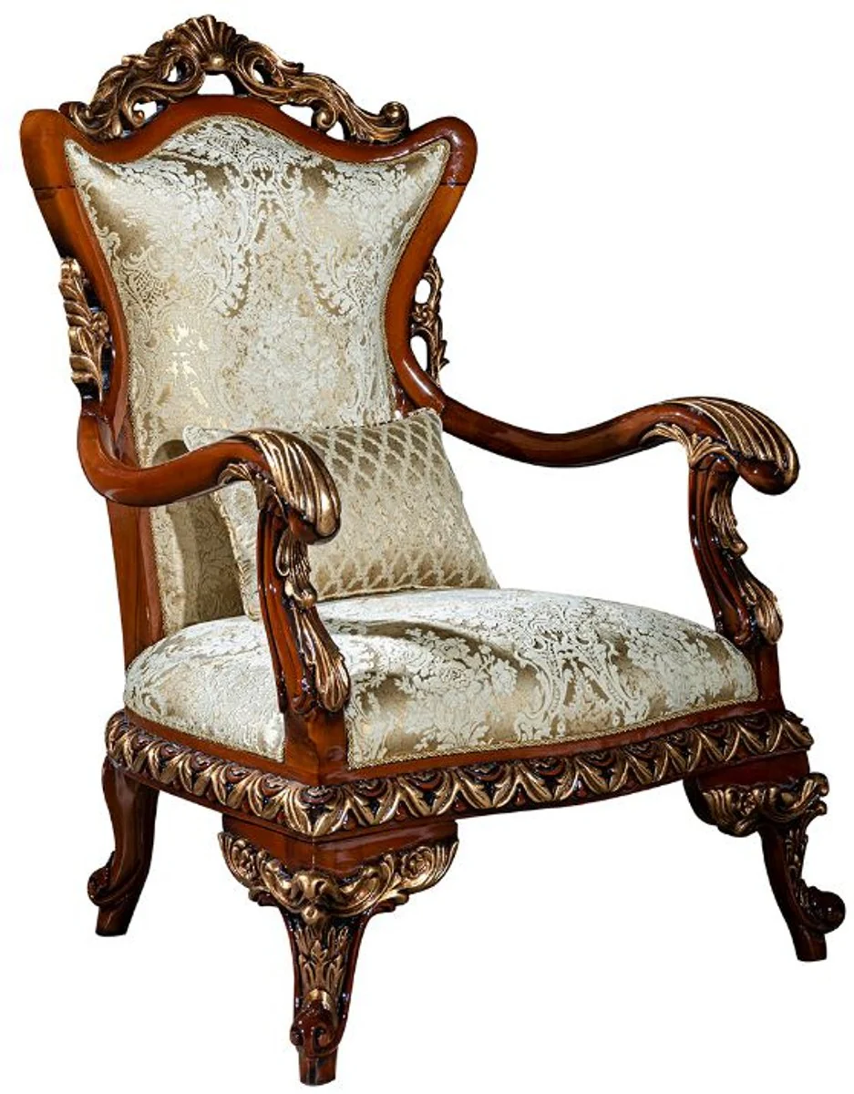 Luxus Barock Wohnzimmer Set Gold / Braun / Bronze - 2 Sofas & 2 Sessel & 1 Couchtisch - Wohnzimmer Möbel im Barockstil - Edel & Prunkvoll