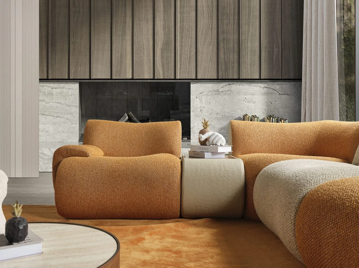 Luxus Ecksofa Braun / Creme / Grau 340 x 232 x H. 72 cm - Modulares 6 Teiliges Wohnzimmer Sofa - Hotel Sofa - Wohnzimmer Möbel - Hotel Möbel - Luxus Möbel