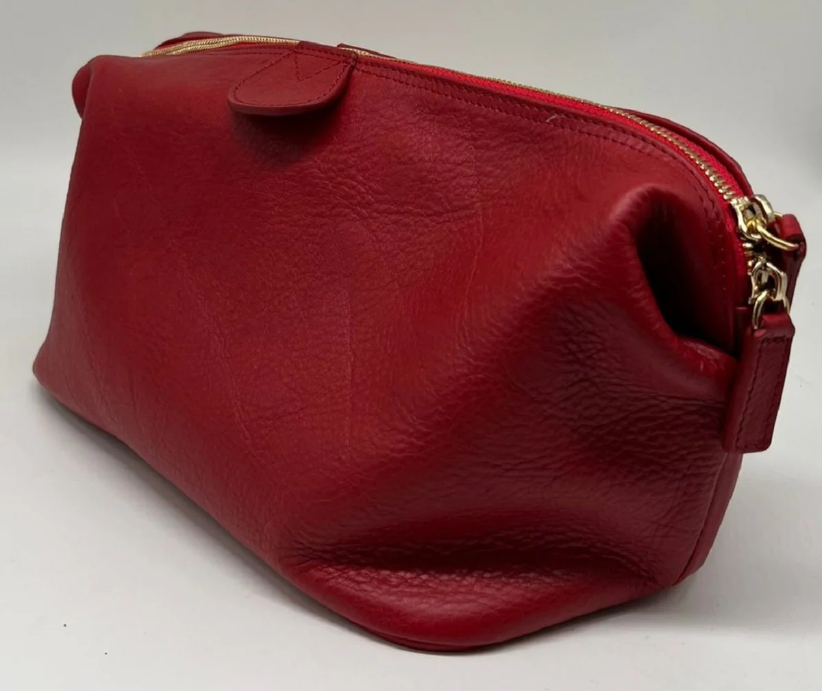 Luxus Echtleder Kosmetiktasche Rot / Gold 28 cm - Made in Italy