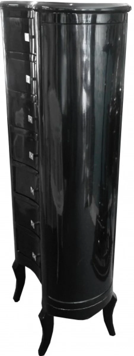 Barock Kommode Schwarz Hochglanz mit 7 Schubladen Oval - Antik Stil