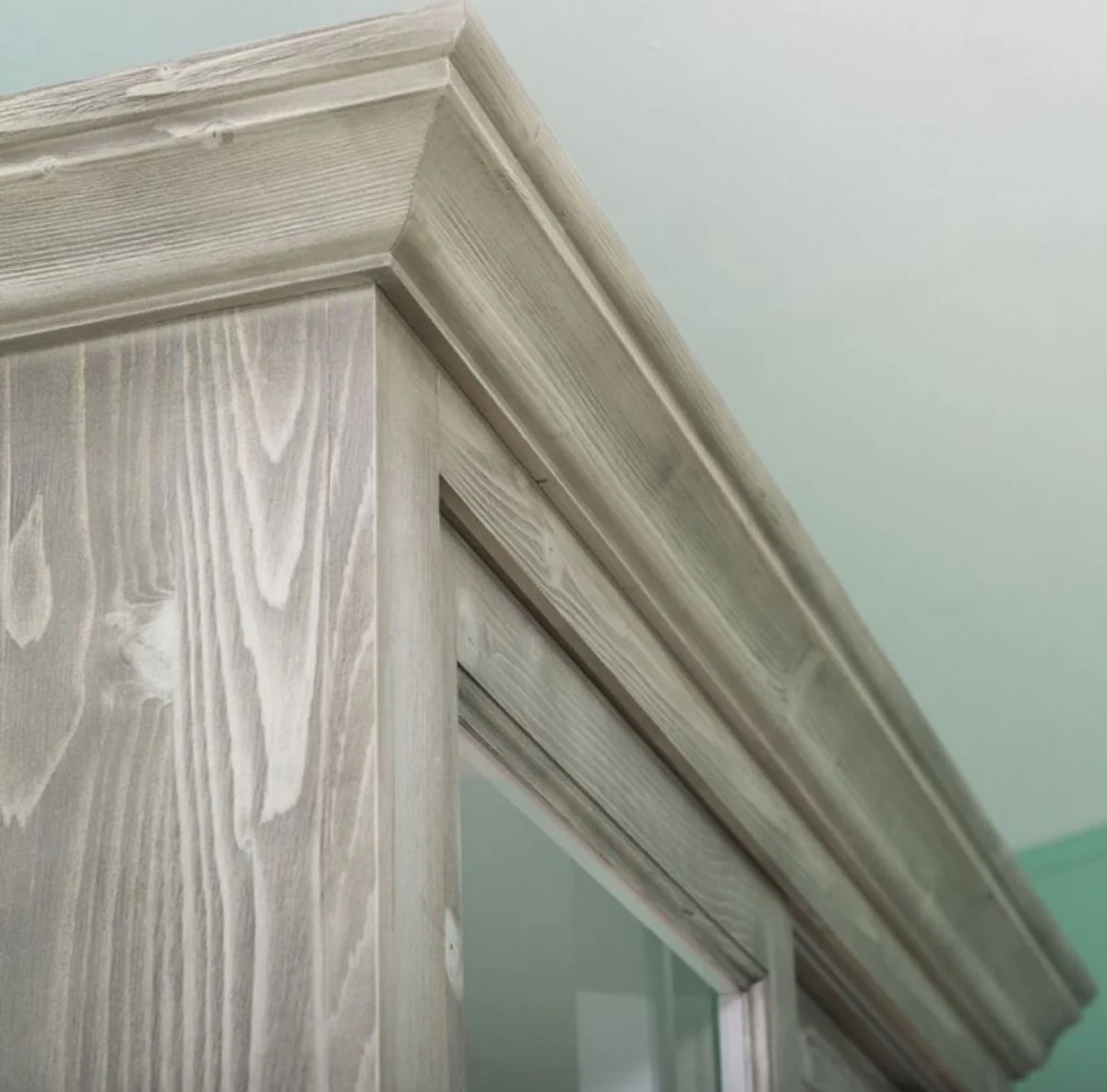 Landhausstil Küchenschrank Grau / Weiß 142 x 48 x H. 225 cm - 2 Teiliger Schrank mit 4 Schiebetüren und 6 Schubladen - Landhausstil Küchenmöbel