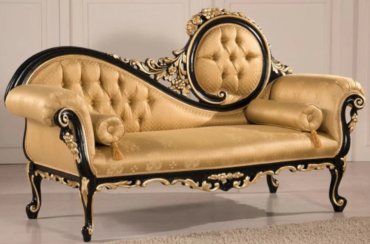 Luxus Barock Wohnzimmer Sofa Gold / Schwarz 170 x 70 x H. 100 cm - Barockstil Wohnzimmer Möbel - Edel & Prunkvoll