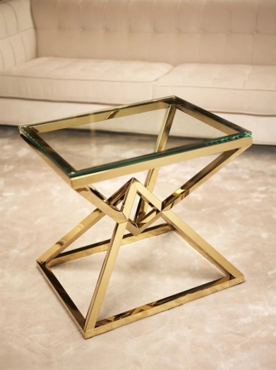 Luxus Beistelltisch Edelstahl Gold Finish 65 x 50 x H 60 cm - Tisch Möbel