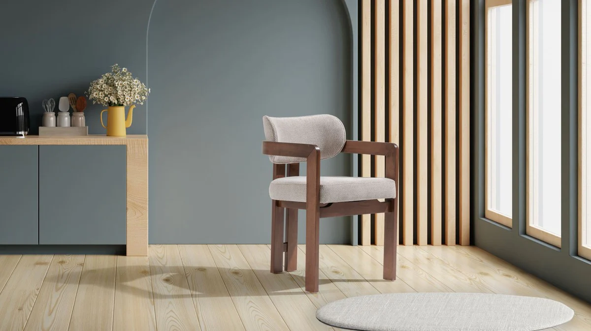 Luxus Esszimmer Stuhl mit Armlehnen Grau / Dunkelbraun H. 80 cm