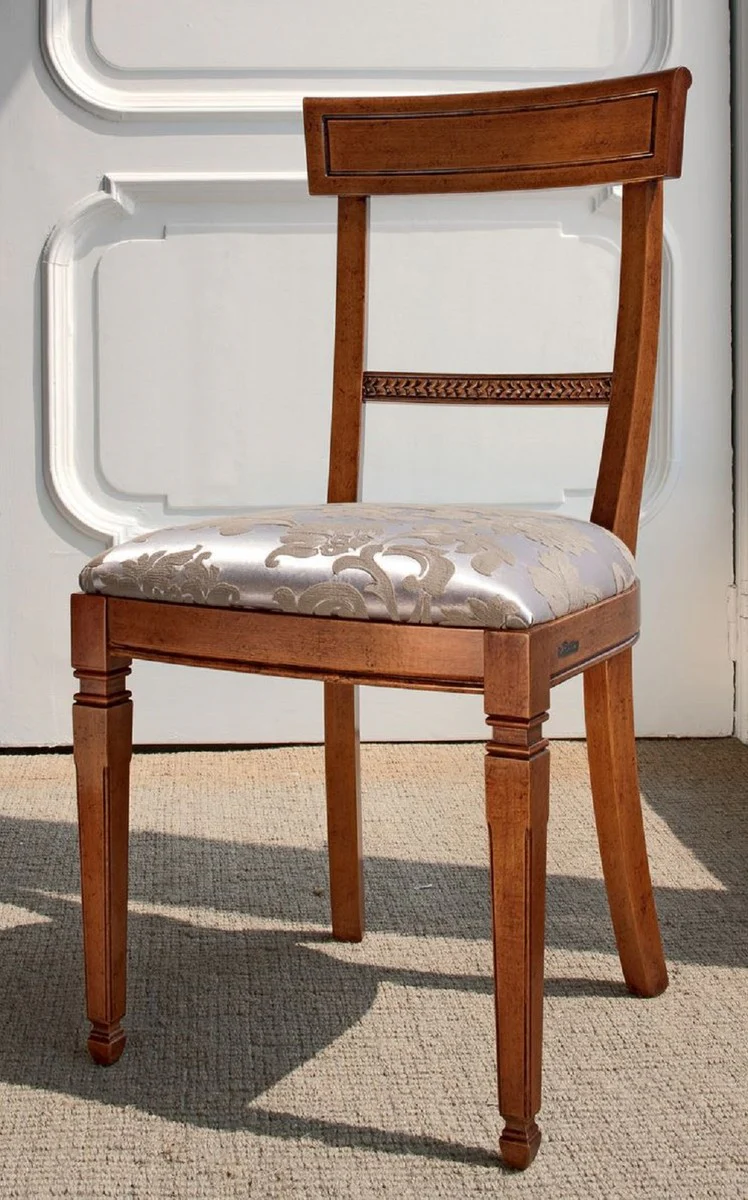 Luxus Biedermeier Esszimmerstuhl Set Silber / Beige / Braun - Handgefertigtes Küchen Stühle 6er Set - Biedermeier Esszimmer Möbel - Luxus Qualität - Made in Italy