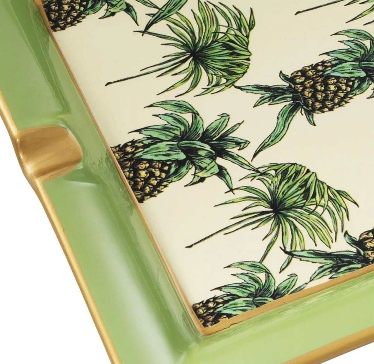 Luxus Porzellan Aschenbecher Ananas Design Grün / Mehrfarbig 24,5 x 24,5 x H. 4 cm - Wohnzimmer Accessoires