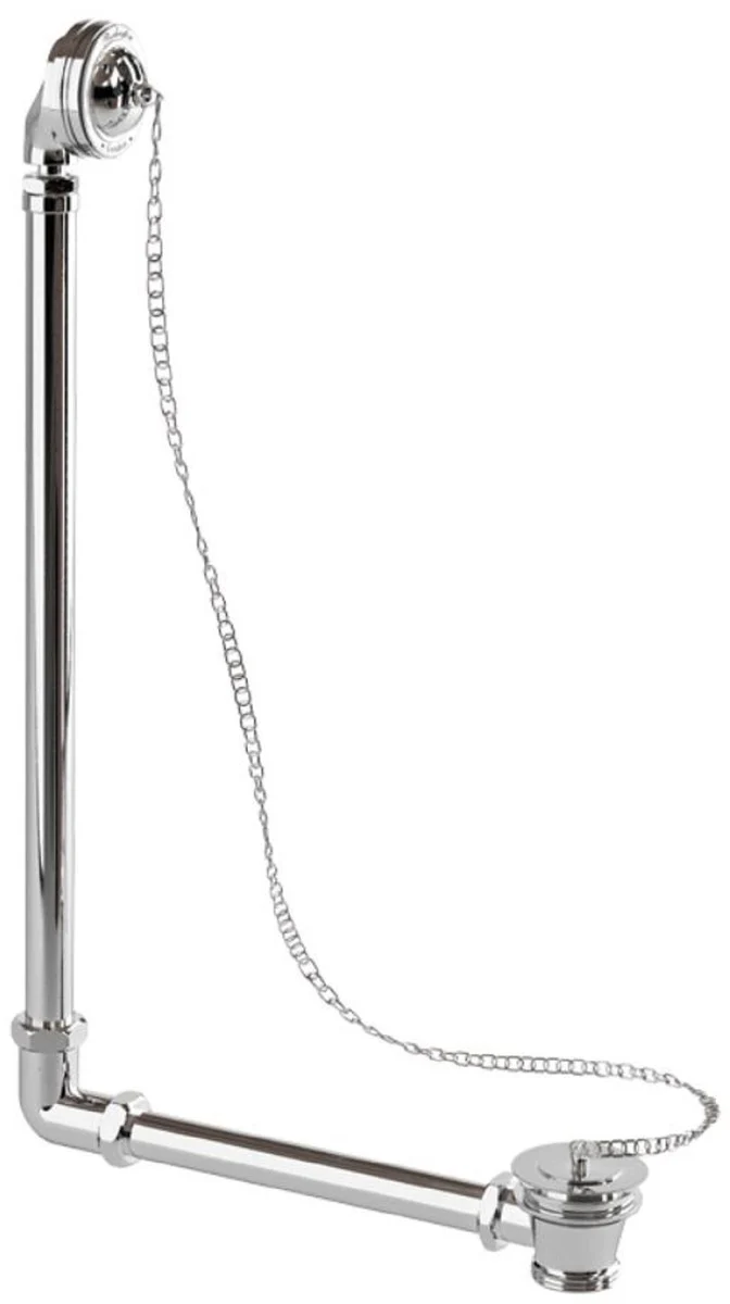 Luxus Jugendstil Badewannen Ablauf Silber 31,8 x H. 56,3 cm - Messing Badewannen Ablauf mit Stöpsel & Kette für freistehende Badewannen - Barock & Jugendstil Badezimmer Zubehör