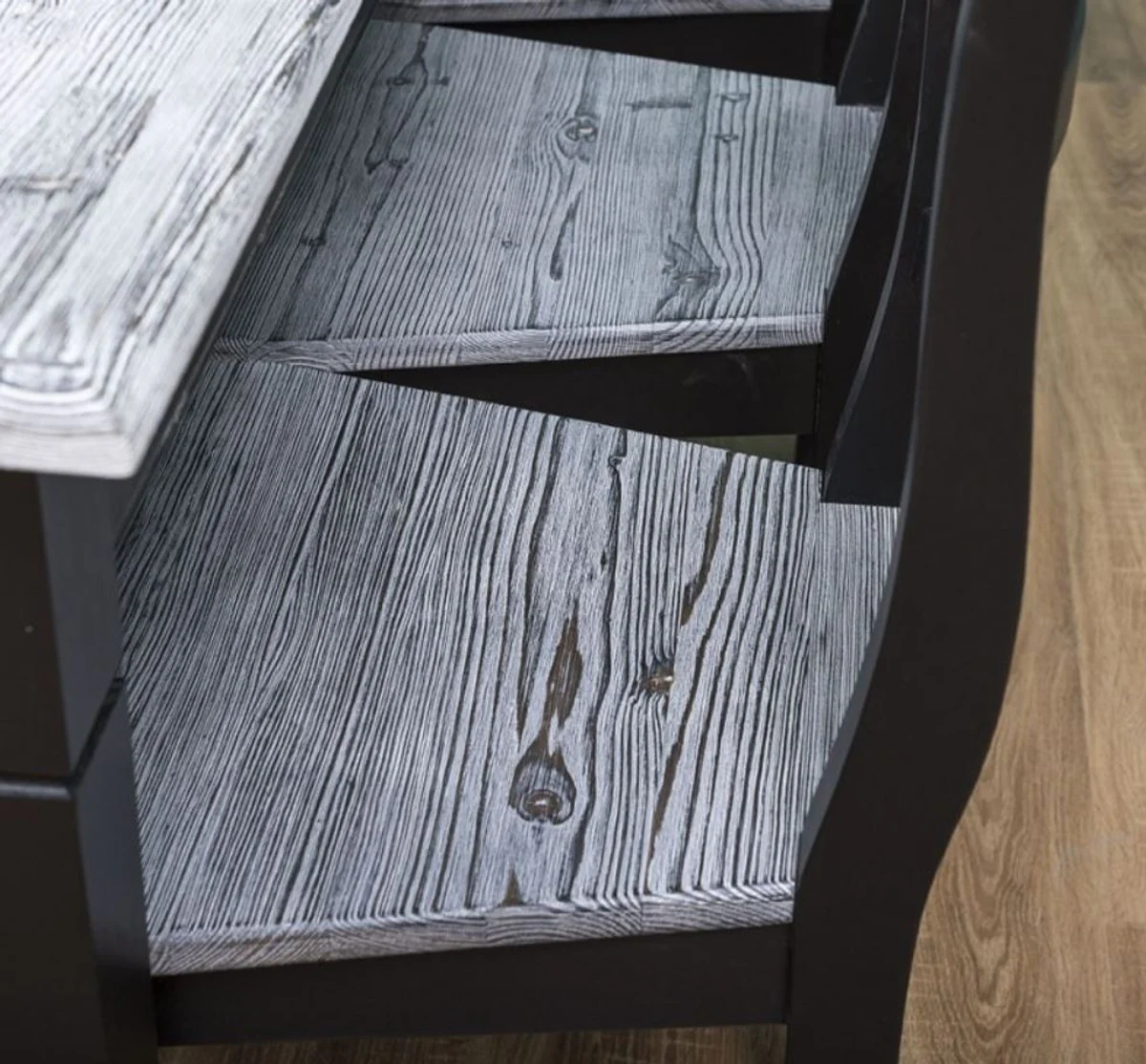 Landhausstil Esszimmer Möbel Set Antik Weiß / Schwarz - 1 Esstisch & 6 Esszimmerstühle - Massivholz Esszimmer Möbel - Landhausstil Möbel