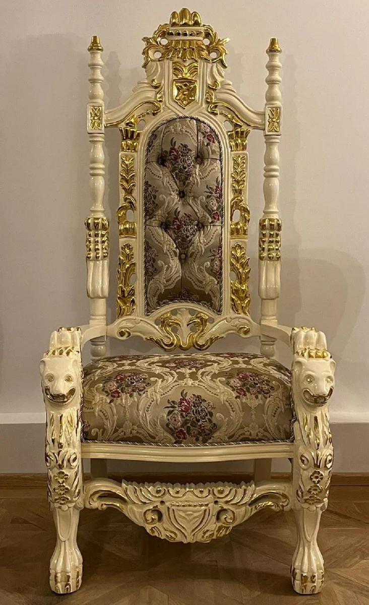 Pompöös by Luxus Barock Thron Sessel Krone Creme / Gold - designed by Harald Glööckler