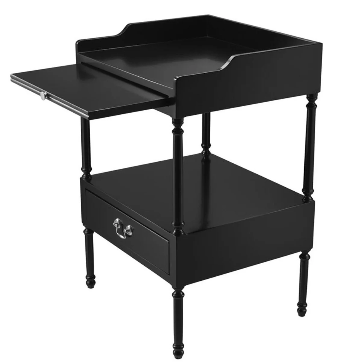 Luxus Wohnzimmer Beistelltisch Schwarz / Silber 48 x 42 x H. 73 cm - Wohnzimmermöbel