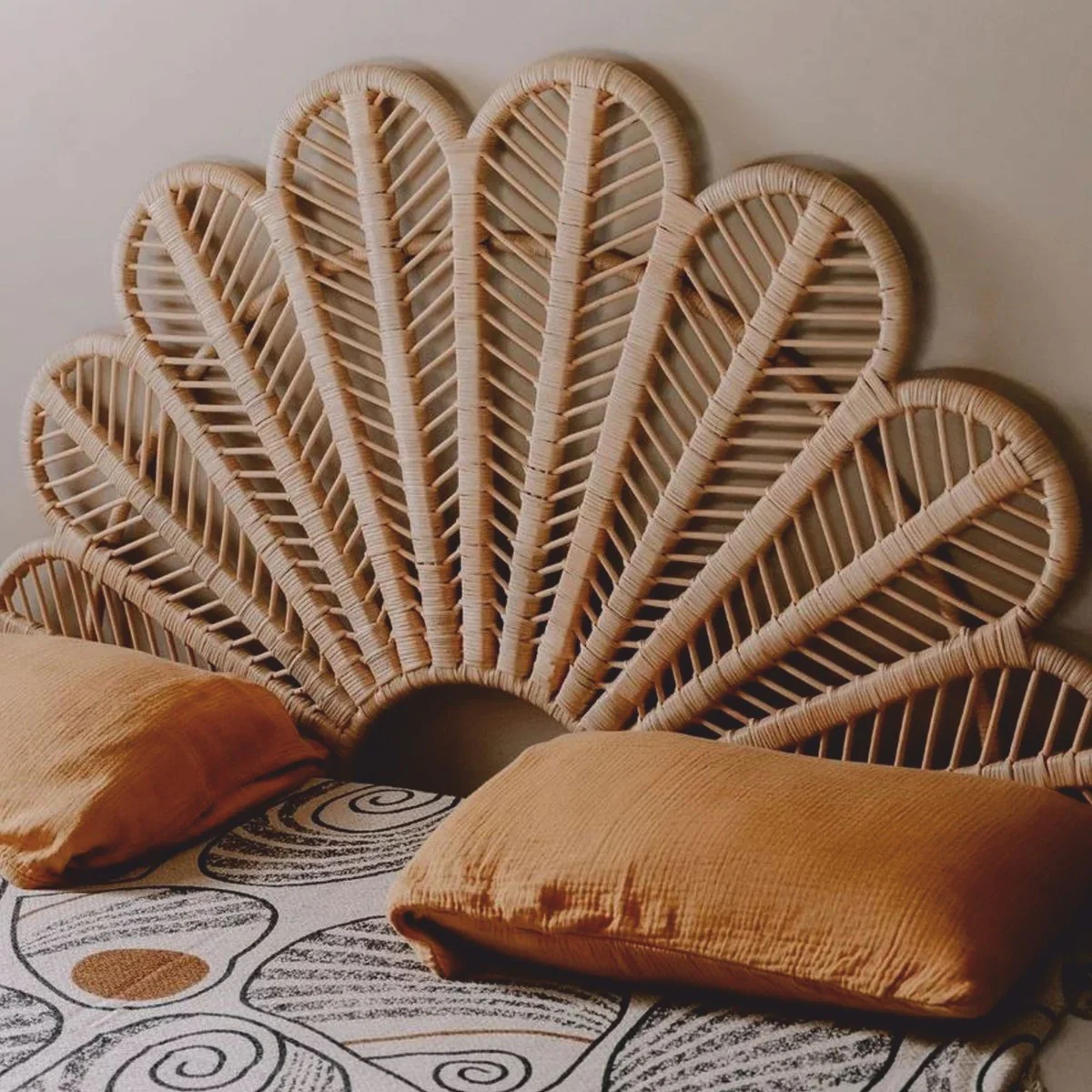 Luxus Rattan Bett-Kopfteil Naturfarben 160 cm - Schlafzimmer Möbel