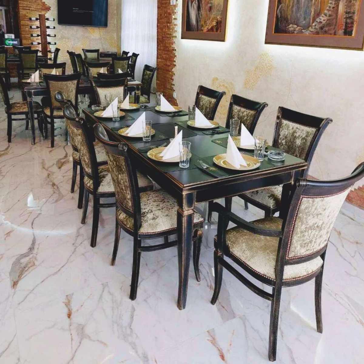 Luxus Barock Esszimmer Set Schwarz / Gold - Barock Esszimmer Möbel