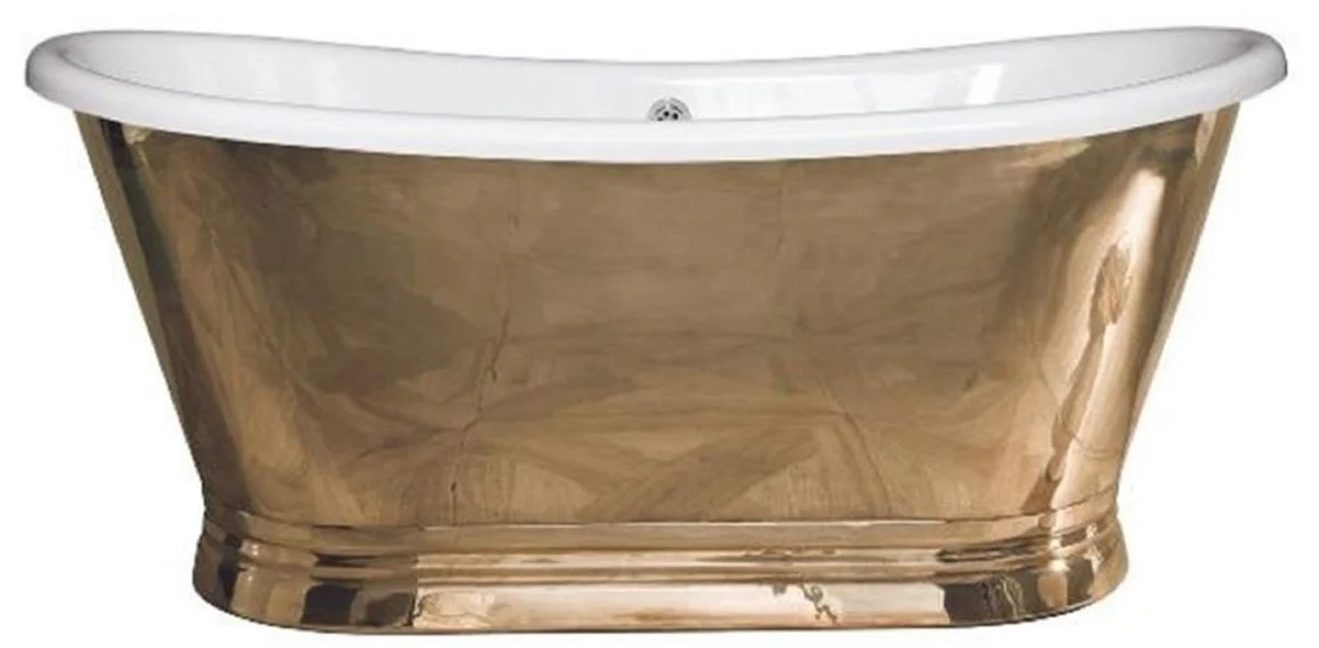 Luxus Jugendstil Kupfer Badewanne Gold / Weiß 170 x 72 x H. 71 cm - Freistehende Retro Badewanne - Rustikale Kupfer Badezimmer Möbel