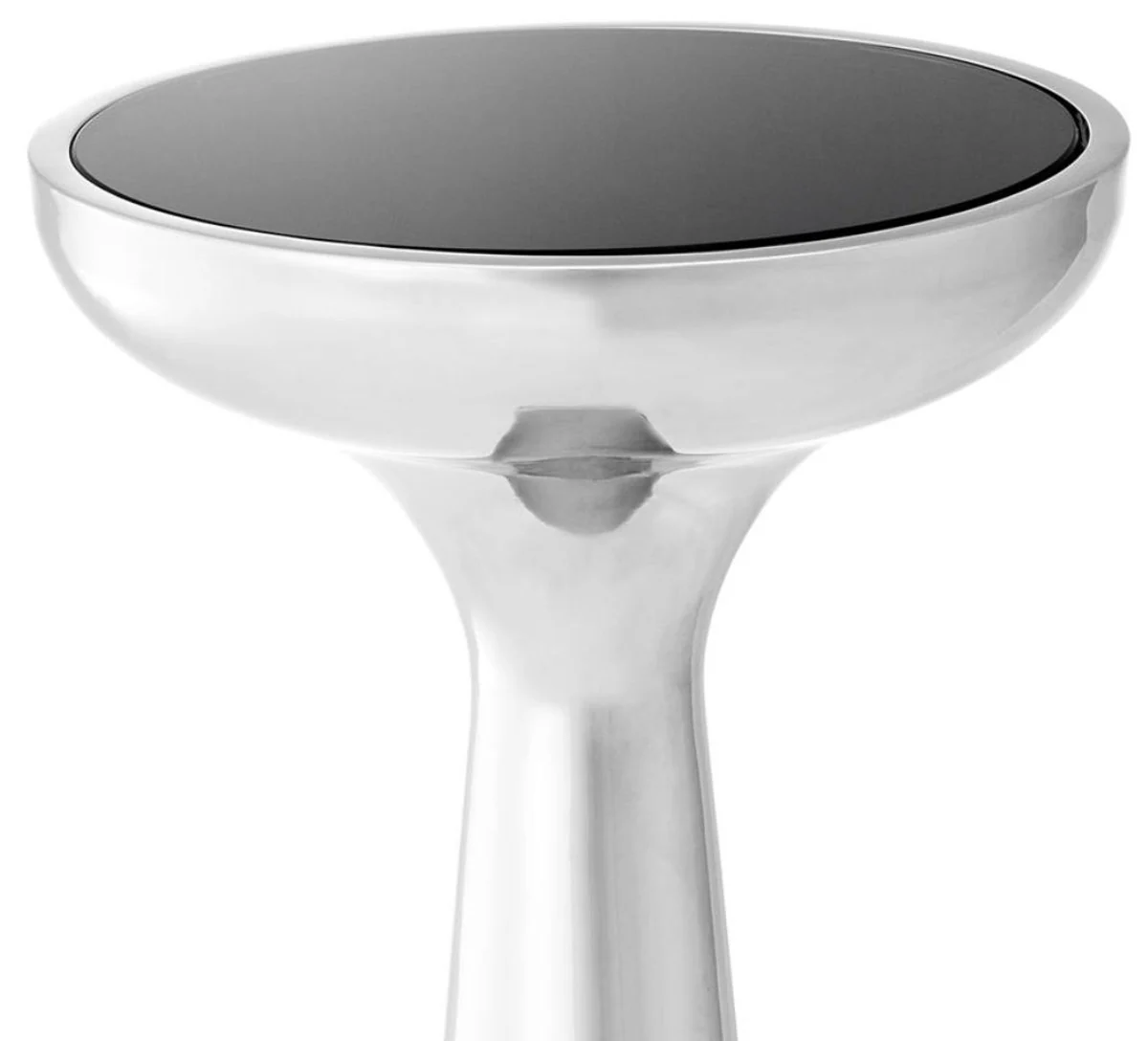 Luxus Edelstahl Beistelltisch mit Glasplatte Silber / Schwarz Ø 29 x H. 71,5 cm - Hotel Möbel