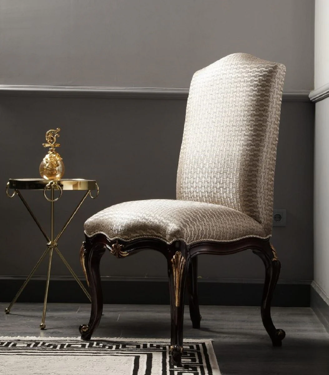 Luxus Barock Esszimmer Stuhl Silber / Dunkelbraun / Gold H. 116 cm - Barock Esszimmer Möbel