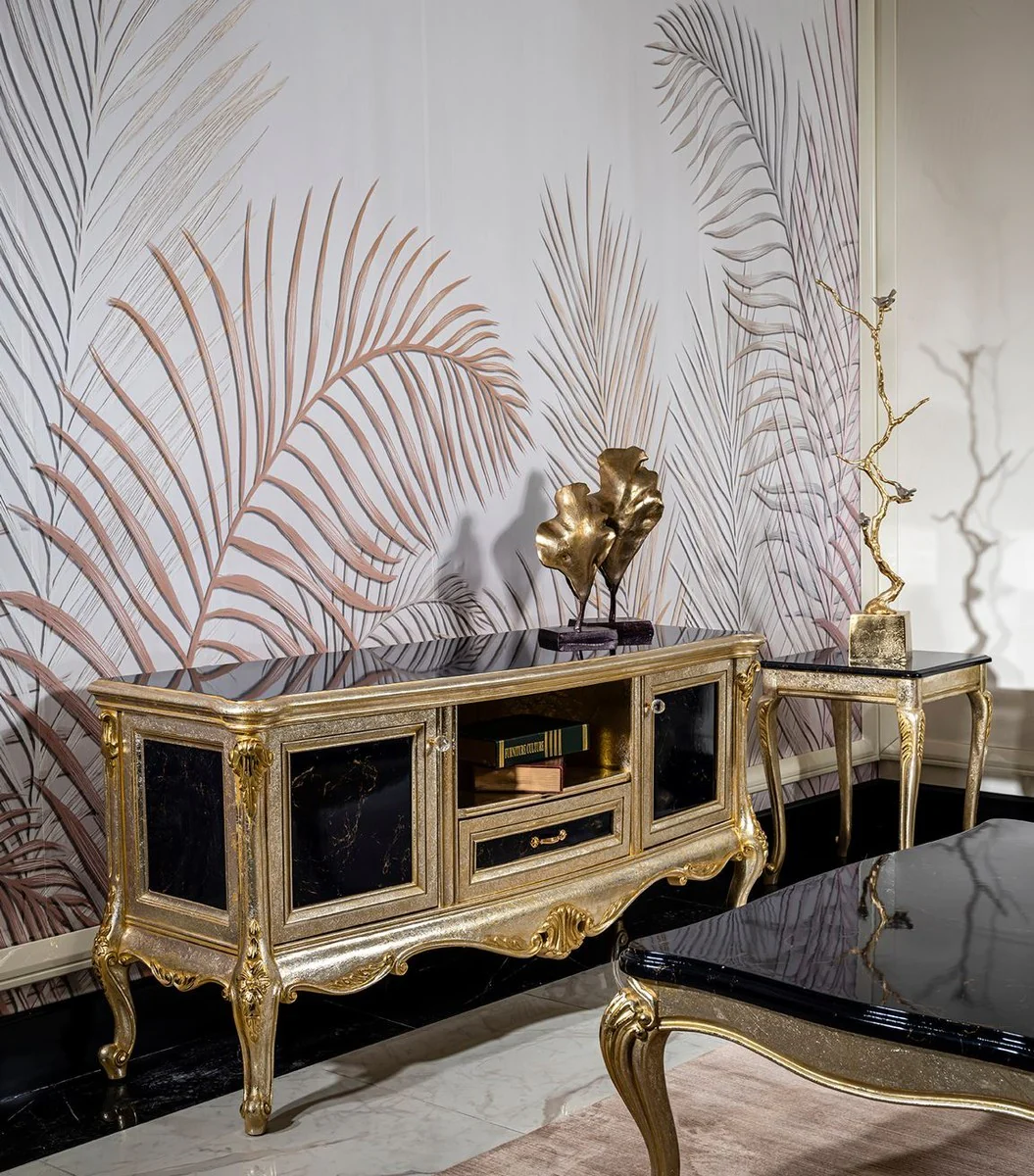 Luxus Barock Beistelltisch Schwarz / Silber / Gold H. 60 cm - Barock Möbel