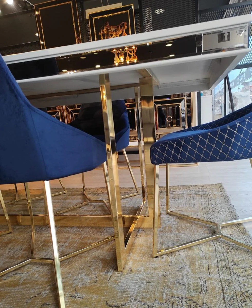 Luxus Esstisch Weiß / Gold 208 x 101 x H. 80 cm - Rechteckiger Küchentisch mit Glasplatte - Esszimmer Möbel - Küchen Möbel - Luxus Möbel - Luxus Einrichtung - Möbel Luxus