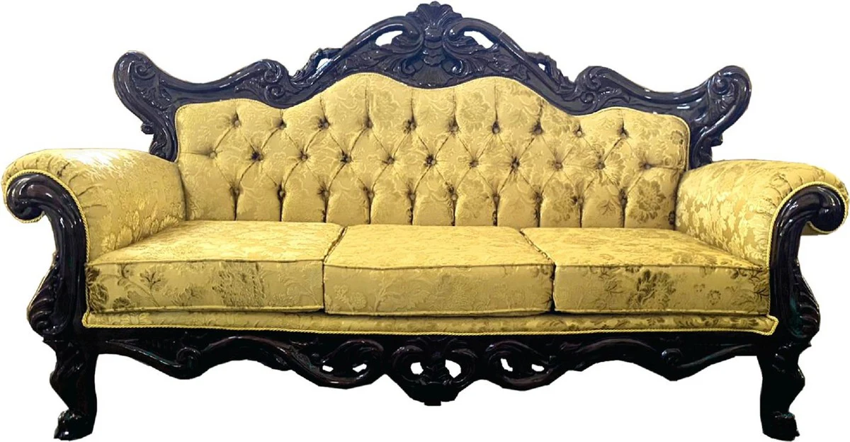 Luxus Barock Sofa Gold / Dunkelbraun - Prunkvolles Wohnzimmer Sofa mit elegantem Muster - Wohnzimmer Möbel im Barockstil