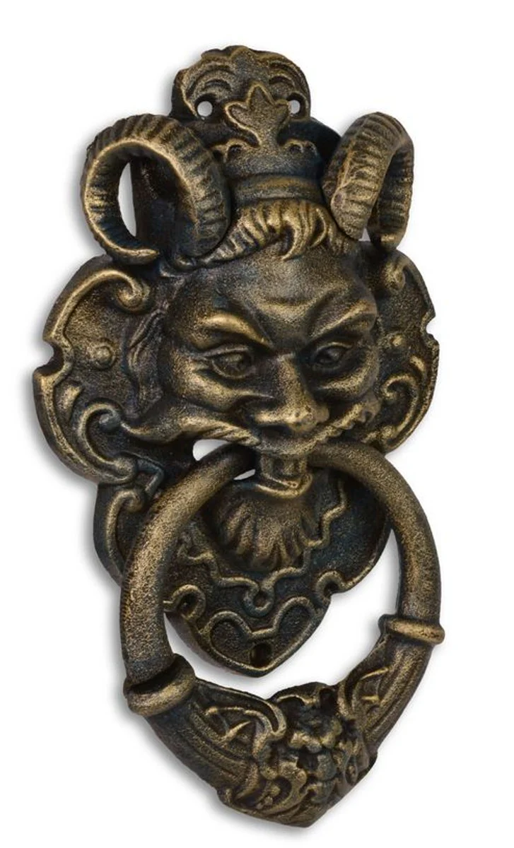 Türklopfer Barock Devil Face Gusseisen Messingfarben 32.7 cm - Antik Jugendstil Gründerzeit