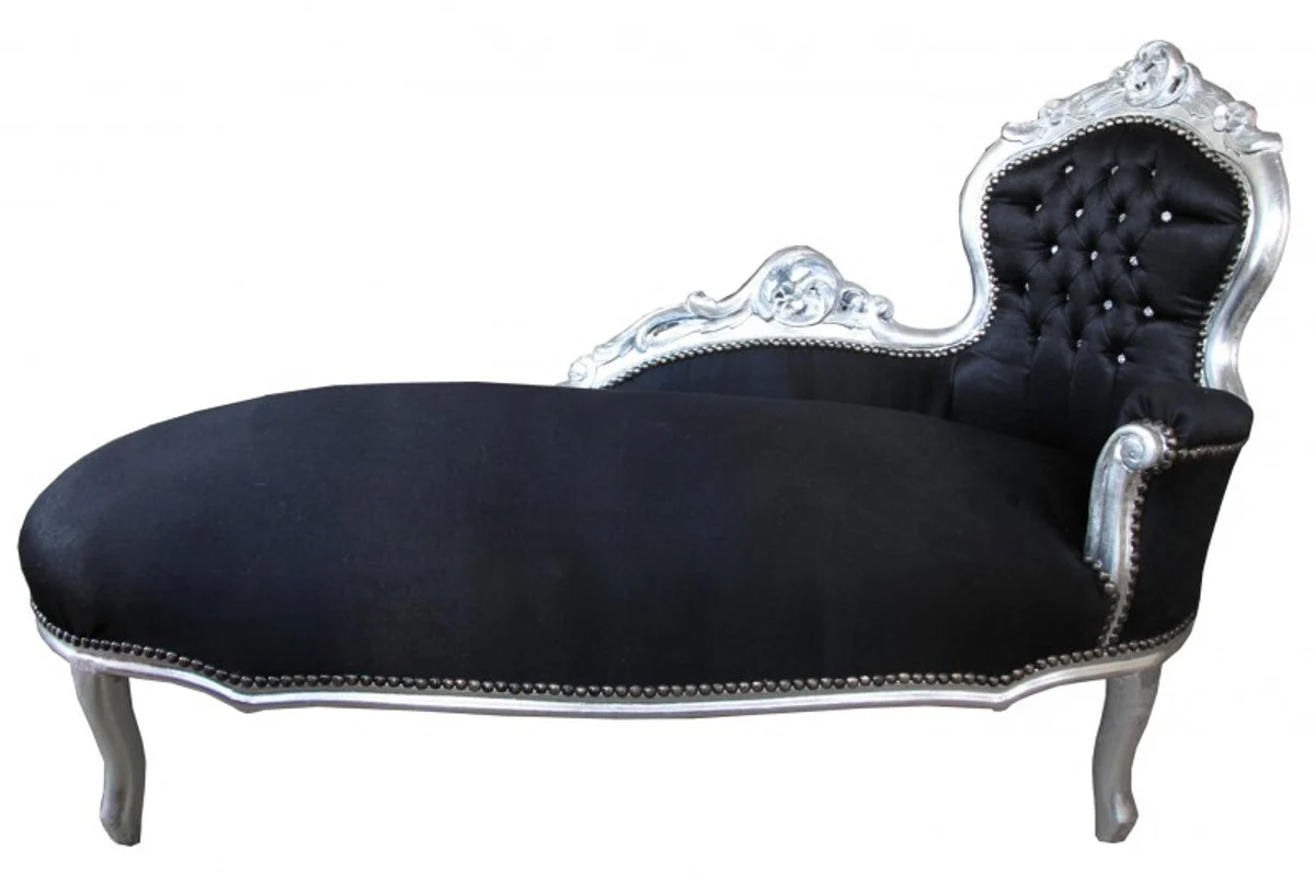 Barock Chaiselongue King Schwarz/Silber mit Bling Bling Glitzersteinen