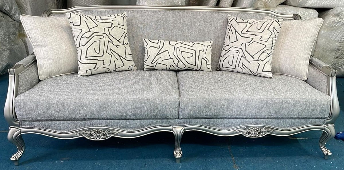Luxus Barock Wohnzimmer Sofa Grau / Silber 217 cm - Barock Wohnzimmer Möbel