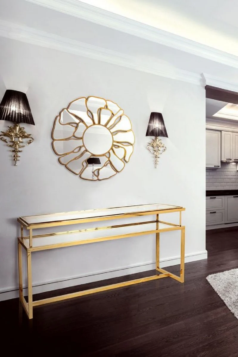 Luxus Spiegel Gold Ø 92 cm - Runder Wohnzimmer Wandspiegel - Garderoben Spiegel - Schlafzimmer Spiegel - Luxus Kollektion