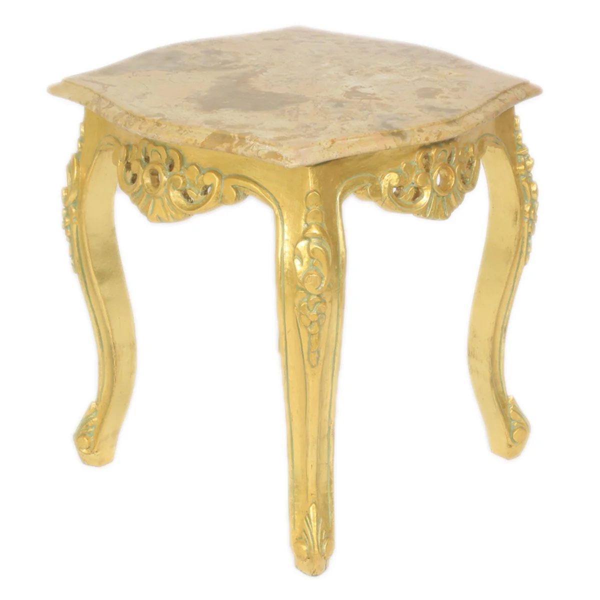 Barock Beistelltisch Gold mit cremefarbener Marmorplatte 55 x 55 cm x H 55 cm