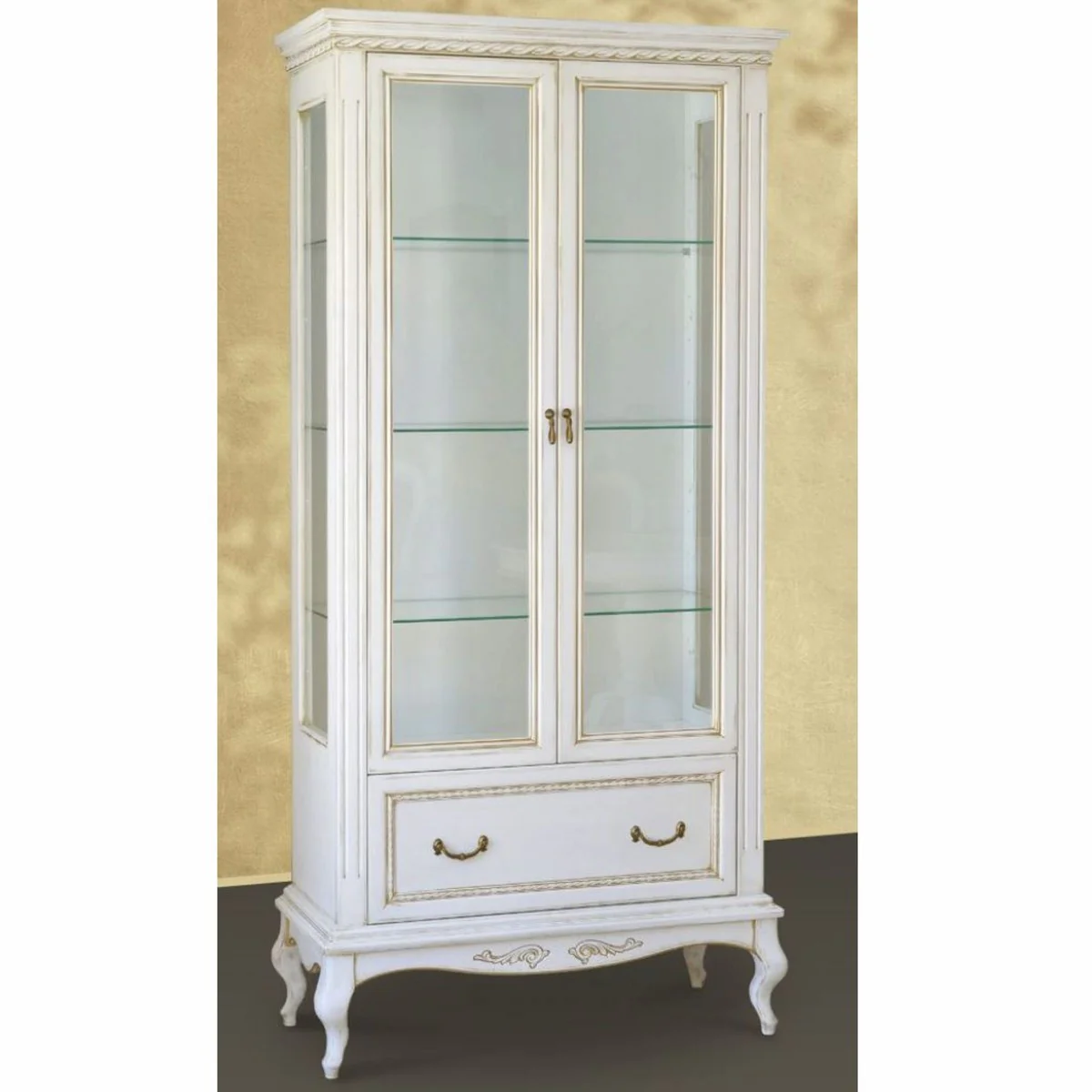 Luxus Barock Vitrine Weiß / Beige 100 x H. 210 cm - Barock Möbel