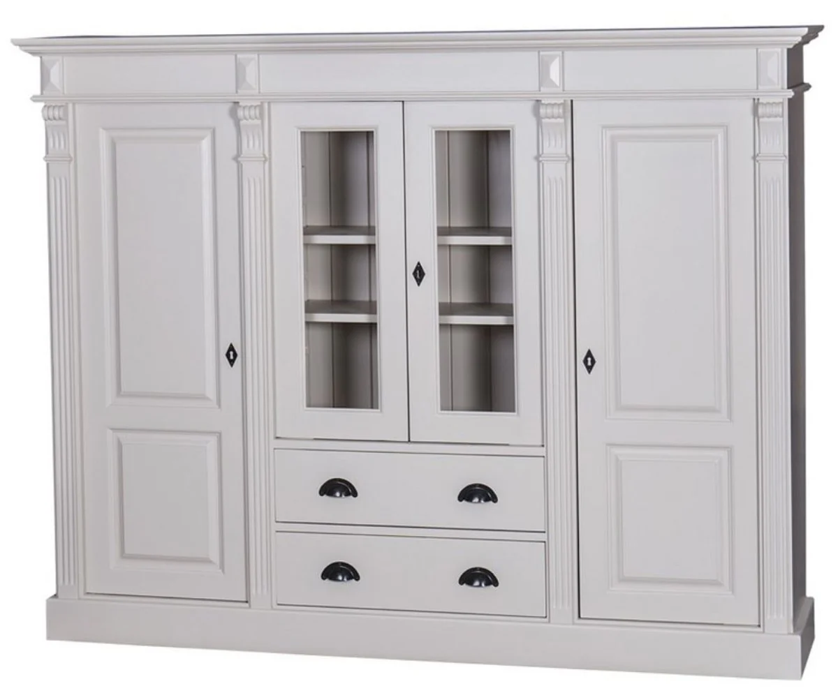 Landhausstil Wohnzimmerschrank mit 4 Türen und 2 Schubladen Hellgrau 180 x 39 x H. 140 cm - Wohnzimmermöbel im Landhausstil