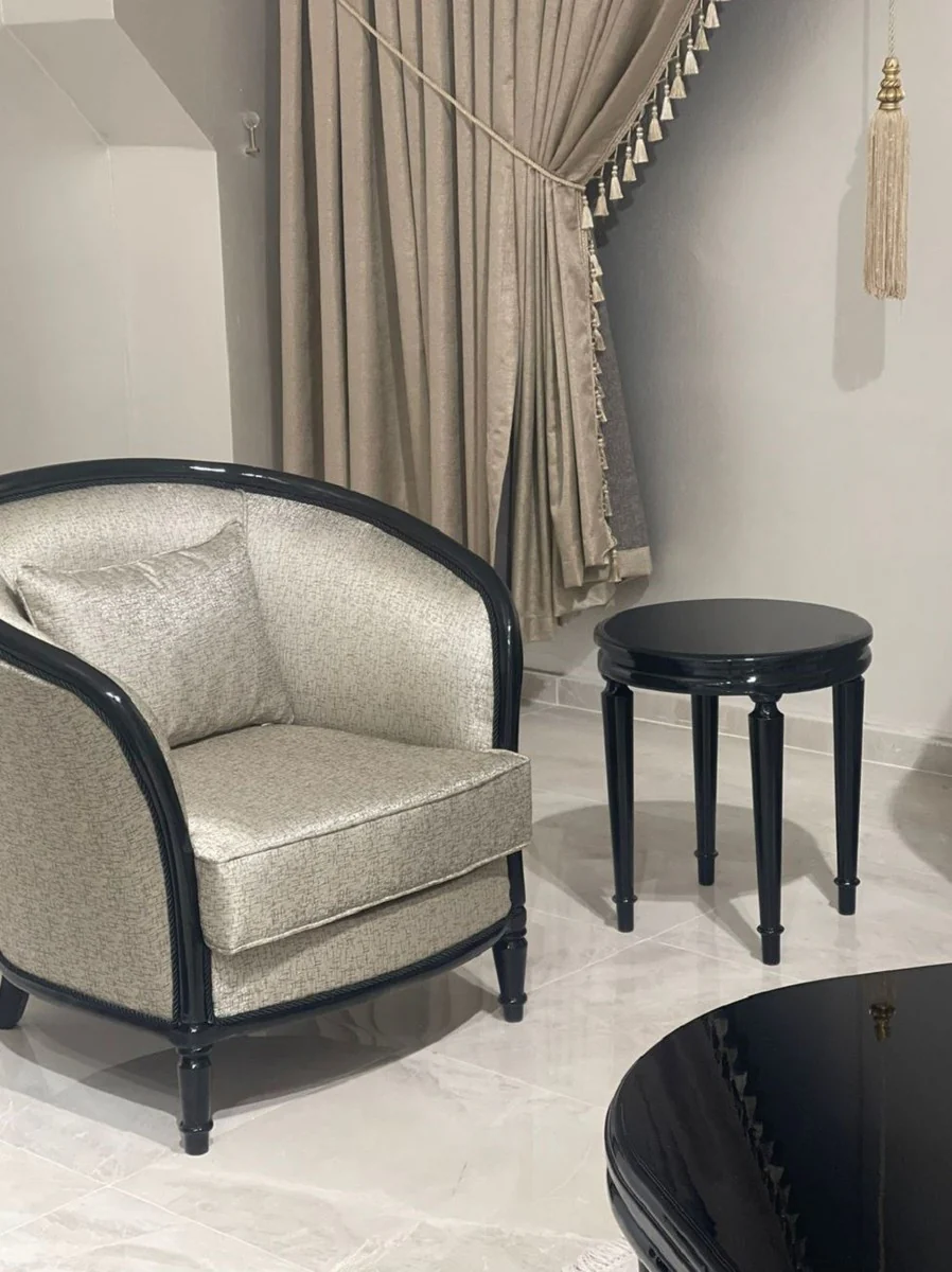 Luxus Barock Beistelltisch Schwarz - Runder Massivholz Tisch im Barockstil - Luxus Wohnzimmer Möbel im Barockstil - Barock Möbel - Edel & Prunkvoll