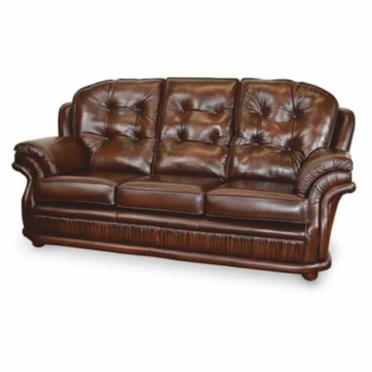 Luxus Chesterfield Leder 3er Sofa Dunkelbraun 193 cm - Echtleder Möbel
