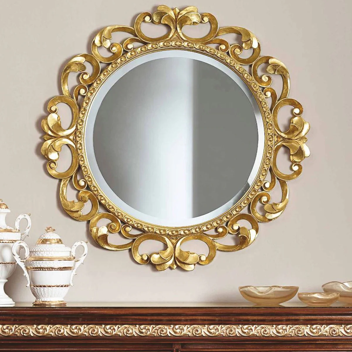 Luxus Barock Spiegel Gold Ø 126 cm - Barock Möbel - Made in Italy