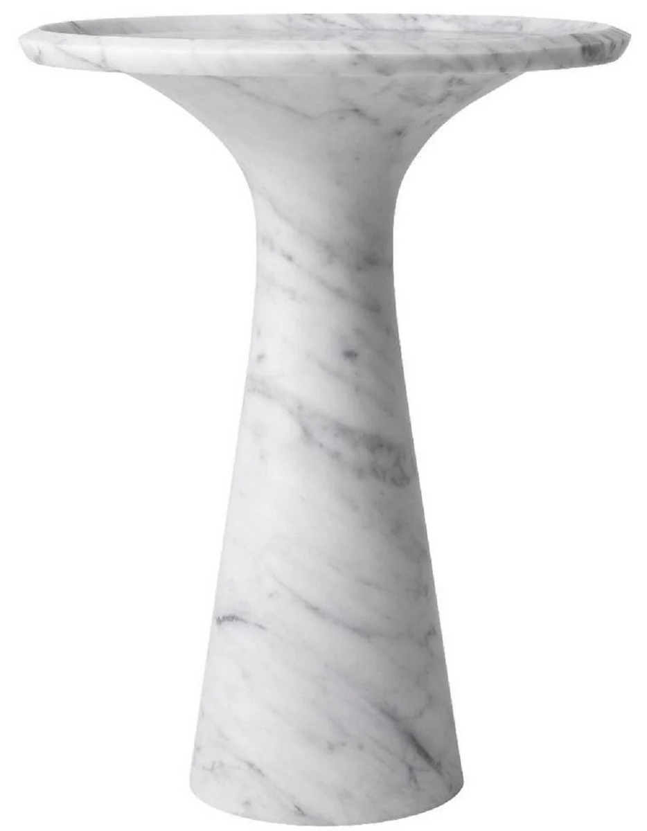 Luxus Beistelltisch Weiß Ø 46,5 x H. 60 cm - Runder Beistelltisch aus hochwertigem Carrara Marmor - Luxus Möbel