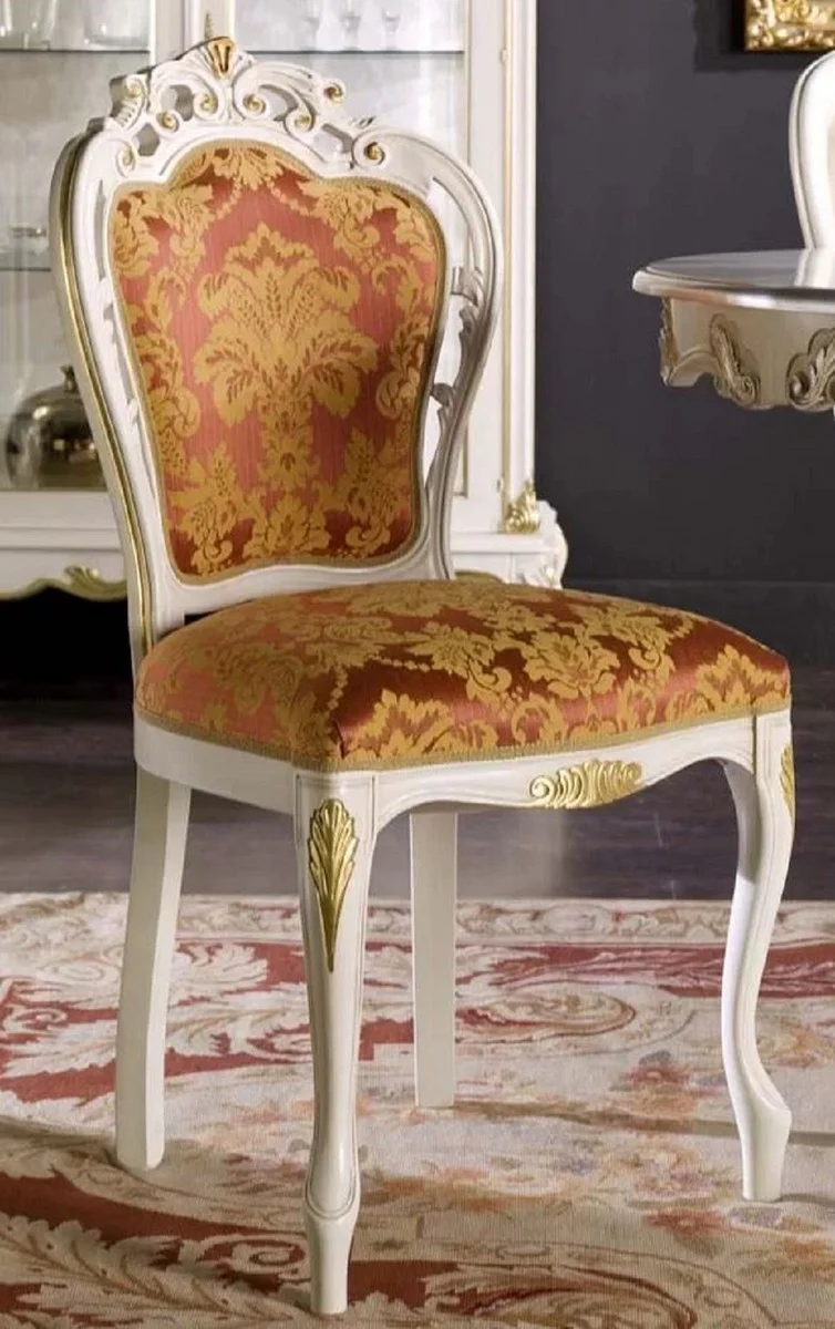 Luxus Barock Esszimmer Stuhl Bordeauxrot / Weiß / Gold - Prunkvoller Barockstil Massivholz Stuhl mit elegantem Muster - Barock Esszimmer Möbel - Luxus Qualität - Made in Italy