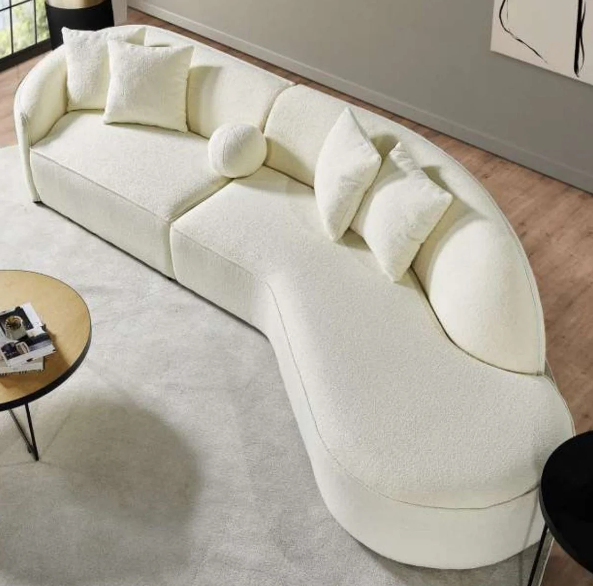 Luxus Sofa Creme 340 x H. 95 cm - Gebogenes Wohnzimmer Sofa - Hotel Sofa - Wohnzimmer Möbel - Hotel Möbel - Luxus Möbel - Luxus Einrichtung - Wohnzimmer Einrichtung