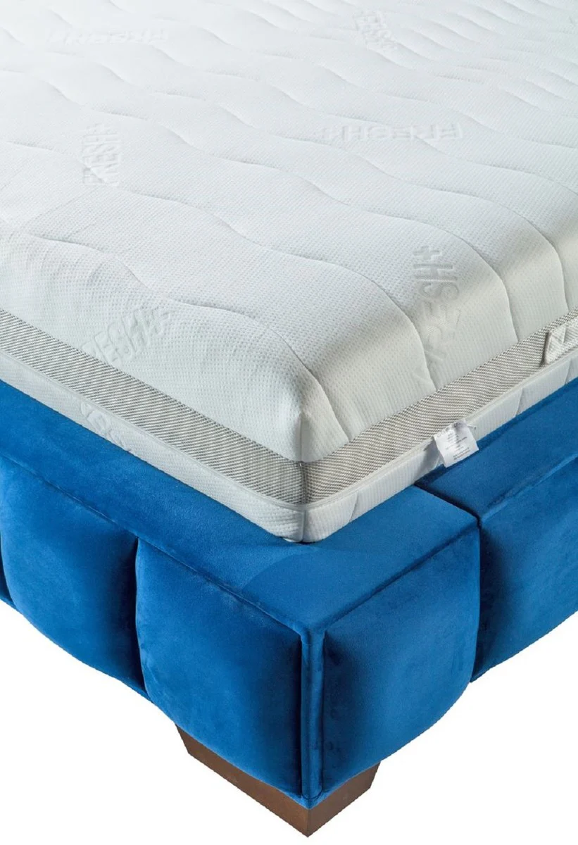 Luxus Doppelbett Blau / Braun - Verschiedene Größen - Modernes Bett mit Matratze - Schlafzimmer Möbel