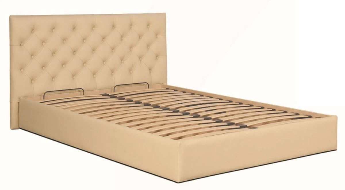 Chesterfield Bett Beige - Echtleder Möbel
