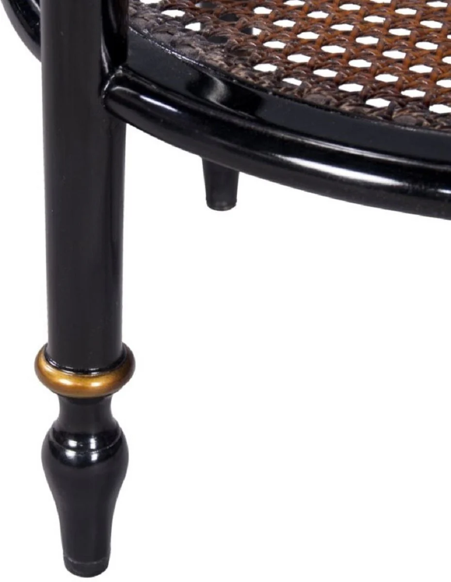 Luxus Barock Beistelltisch Schwarz / Gold Ø 48 x H. 53 cm - Runder Mahagoni Beistelltisch mit Glasplatte und chinesischen Verzierungen