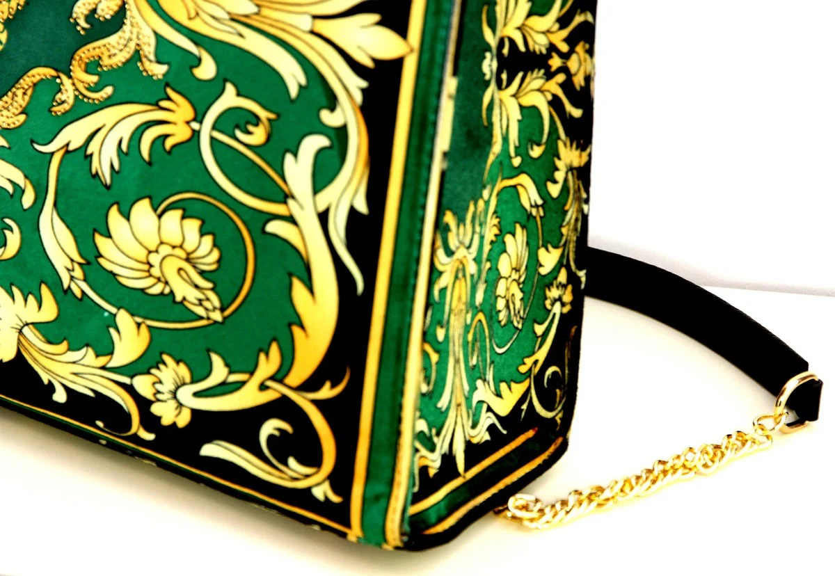 Pompöös by Luxus Damen Handtasche Baroque Flowers mit Krone und Strass Steinen Grün / Schwarz / Gold 43 x H. 43 cm - designed by Harald Glööckler