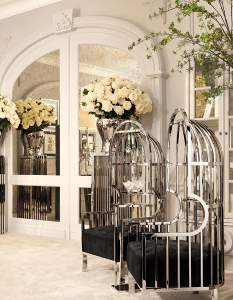 Luxus Art Deco Designer Beistelltisch mit Rauchglas und Granitplatte 31 x 20 x H. 72 cm - Hotel Möbel