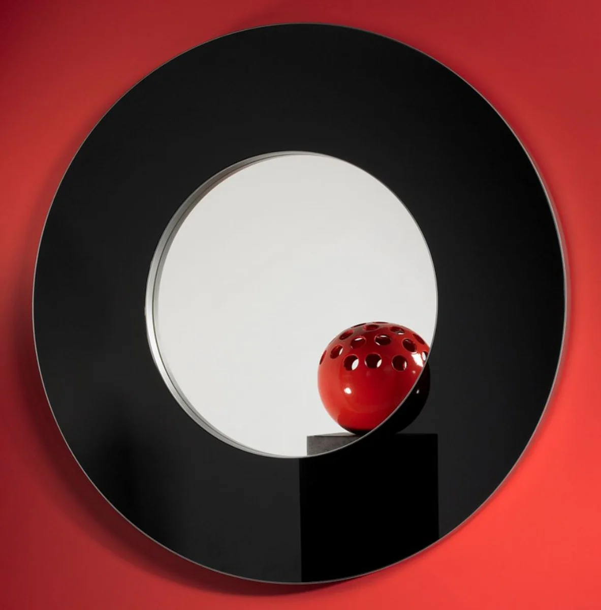 Luxus Wandspiegel Schwarz Ø 110 cm - Luxus Möbel