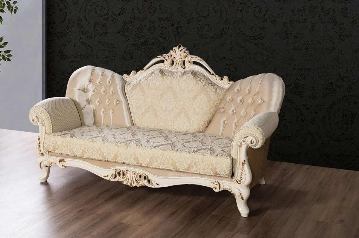 Luxus Barock Sofa Gold / Creme / Gold - Prunkvolles Wohnzimmer Sofa mit Muster - Barock Wohnzimmer Möbel - Edel & Prunkvoll