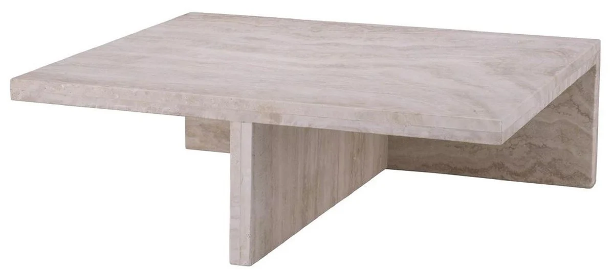 Luxus Travertin Couchtisch Beige 70 x 60 x H. 23,5 cm - Naturstein Wohnzimmertisch - Wohnzimmer Möbel - Naturstein Möbel - Travertin Möbel - Luxus Möbel - Luxus Einrichtung