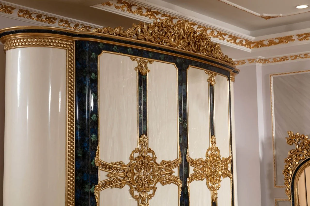Luxus Barock Schlafzimmerschrank Weiß / Blau / Gold - Prunkvoller Kleiderschrank im Barockstil - Barock Schlafzimmer & Hotel Möbel - Edel & Prunkvoll