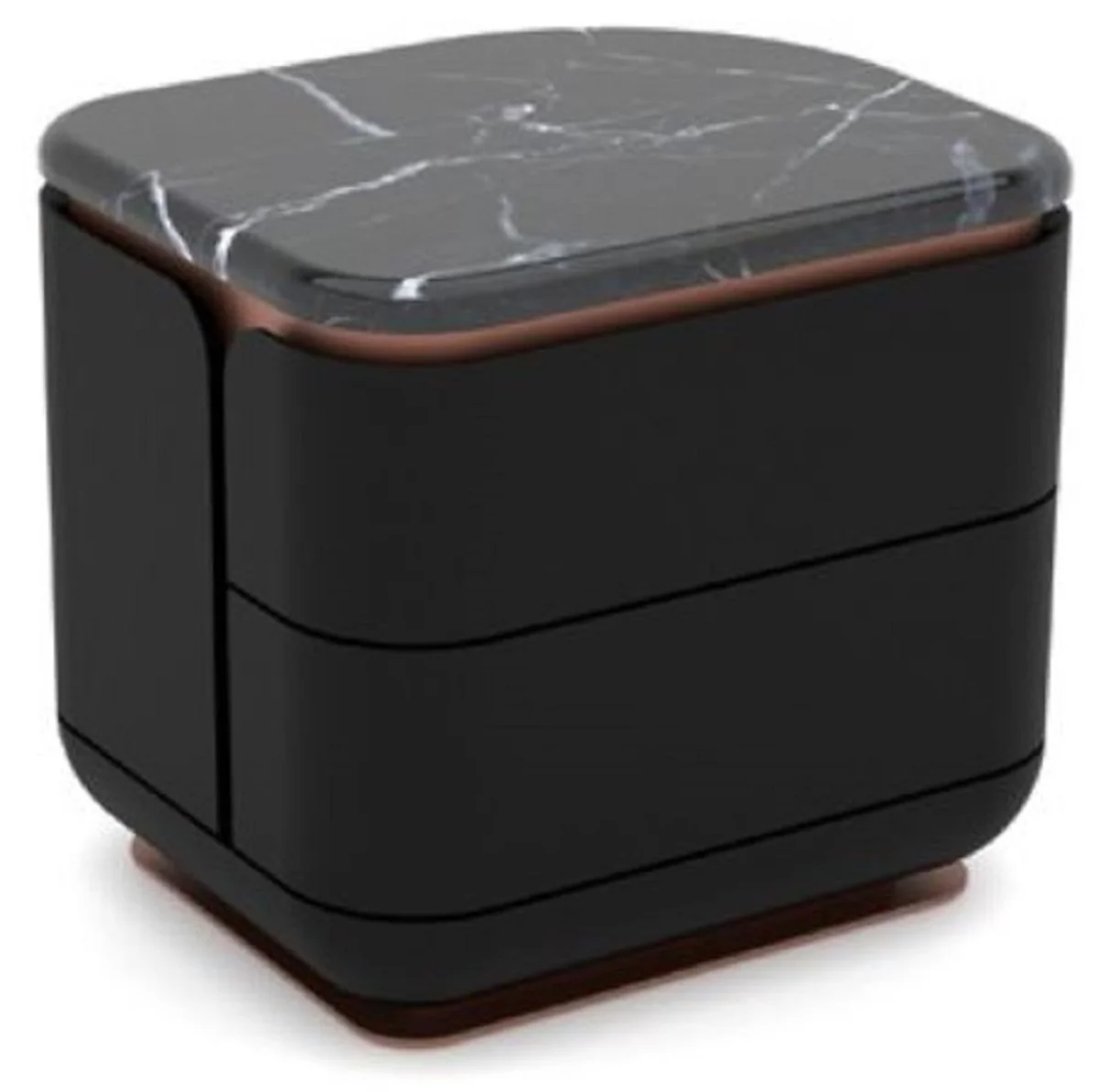 Luxus Nachtkommode Schwarz / Kupfer 60 x 50 x H. 57 cm - Massivholz Nachttisch mit 2 Schubladen und Marmorplatte - Schlafzimmer Möbel - Hotel Möbel - Luxus Möbel