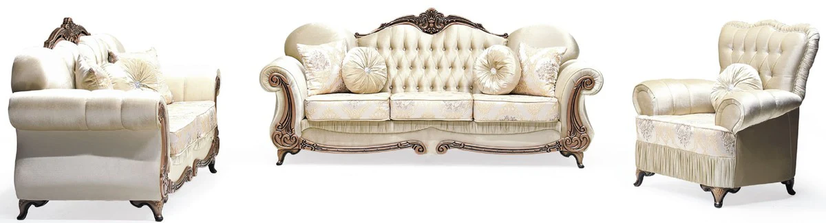 Luxus Barock Sofa Gold / Kupfer - Prunkvolles Wohnzimmer Sofa mit elegantem Muster und Glitzersteinen - Wohnzimmer Möbel im Barockstil - Barock Möbel - Edel & Prunkvoll