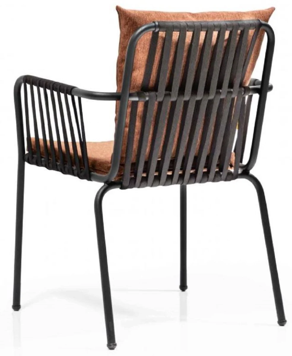 Luxus Gartenstuhl Set Braun / Schwarz 50 x 45 x H. 82 cm - Moderne Gartenstühle mit Armlehnen - Garten & Gastronomie Möbel