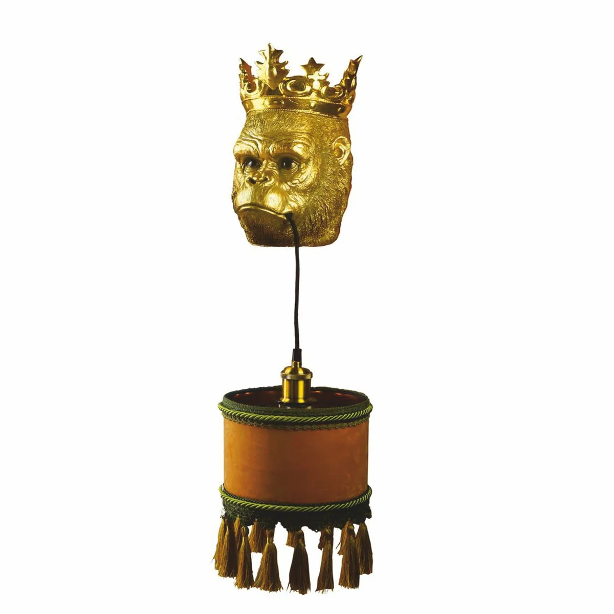 Luxus Wandleuchte Affenkopf mit Krone Gold / Braun / Grün H. 54 cm