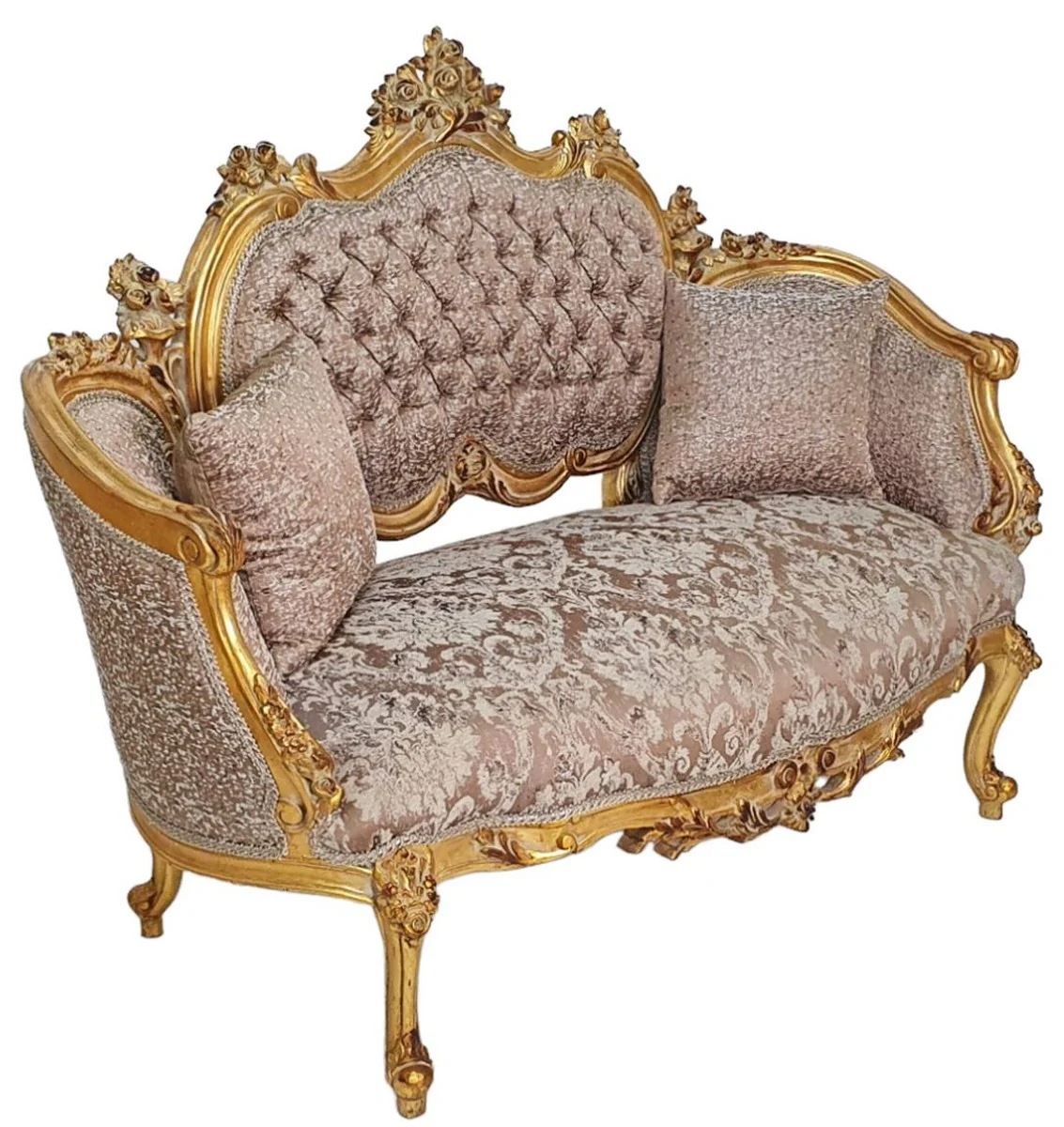 Barock Sofa Braun / Antik Gold - Prunkvolles Wohnzimmer Sofa im Barockstil - Wohnzimmer Möbel im Barockstil - Barock Möbel - Barock Einrichtung